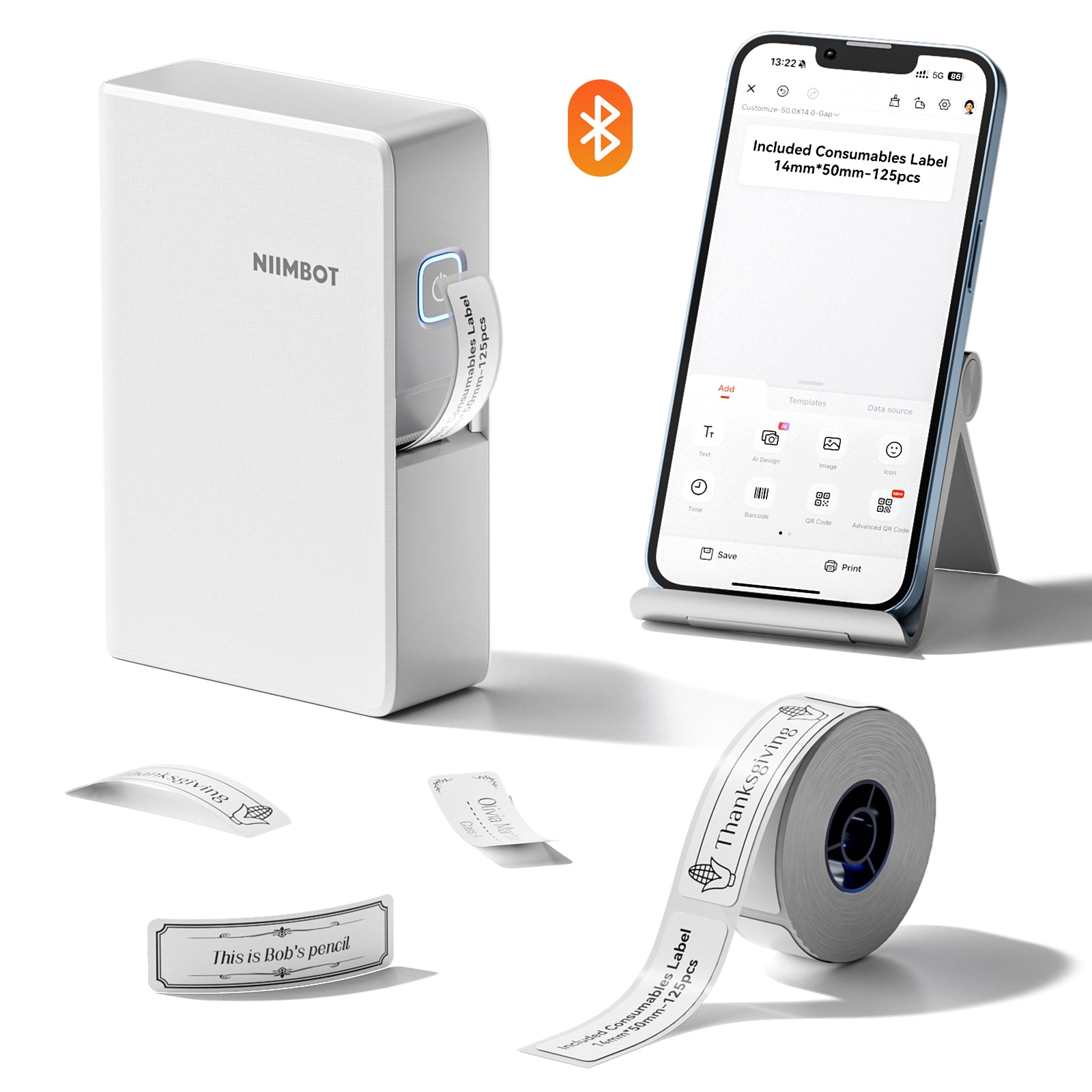 NB623 - NIIMBOT - N1 - BLUETOOTH THERMAL TRANSFER LABEL PRINTER INCL FREE WHITE LABEL & BLACK CARTRIDGE (14X50MM)
