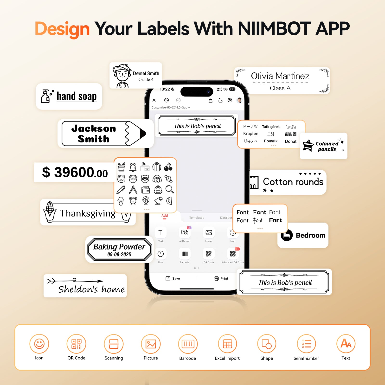 NB623 - NIIMBOT - N1 - BLUETOOTH THERMAL TRANSFER LABEL PRINTER INCL FREE WHITE LABEL & BLACK CARTRIDGE (14X50MM)