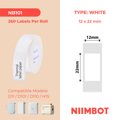 NB101 - NIIMBOT - D11 / D101 / D110 / H1S - 12X22MM - 260 WHITE LABELS