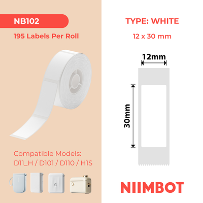 NIIMBOT - D Range - 12x30mm - White - 195 Labels