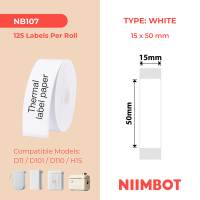 NB107 - NIIMBOT - D11 / D101 / D110 / H1S - 15X50MM - 125 WHITE LABELS