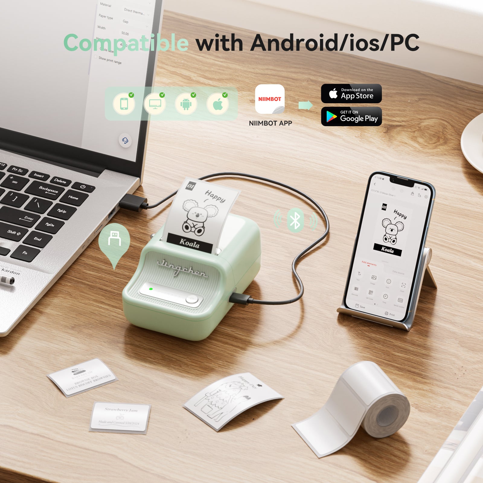 NB109 - NIIMBOT - B21S - PORTABLE THERMAL LABEL BLUETOOTH PRINTER INCL FREE LABEL (50X30MM)