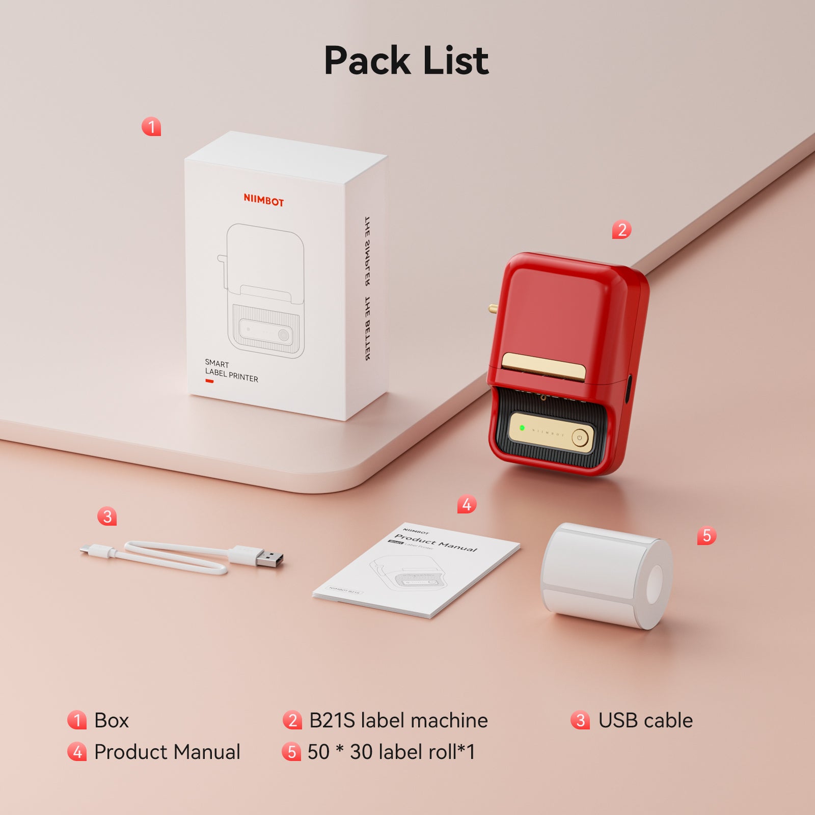NB109 - NIIMBOT - B21S - PORTABLE THERMAL LABEL BLUETOOTH PRINTER INCL FREE LABEL (50X30MM)