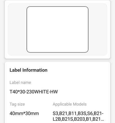 NB111 - NIIMBOT - B1 / B21 / B3S / B4 - 40X30MM - 230 WHITE LABELS