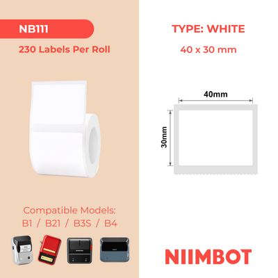 NB111 - NIIMBOT - B1 / B21 / B3S / B4 - 40X30MM - 230 WHITE LABELS