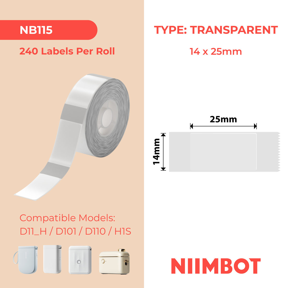 NIIMBOT - D Range - 14x25mm - Transparent - 240 Labels