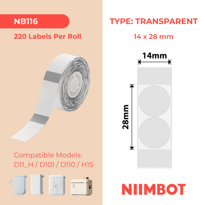 NIIMBOT - D Range - 14x28mm - Transparent Round - 220 Labels