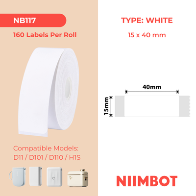 NB117 - NIIMBOT - D11 / D101 / D110 / H1S - 15X40MM  - 155 WHITE LABELS