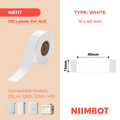 NIIMBOT - D Range - 15x40mm - White - 155 Labels