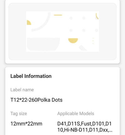 NB122 - NIIMBOT - D11 / D101 / D110 / H1S - 12X22MM - 250 POLKA DOTS LABELS
