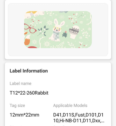 NB123 - NIIMBOT - D11 / D101 / D110 / H1S - 12X22MM - 250 CUTE RABBIT LABELS