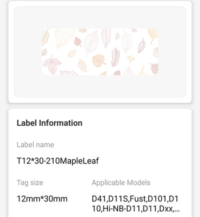 NB126 - NIIMBOT - D11 / D101 / D110 / H1S - 12X30MM - 195 MAPLE LEAF LABELS