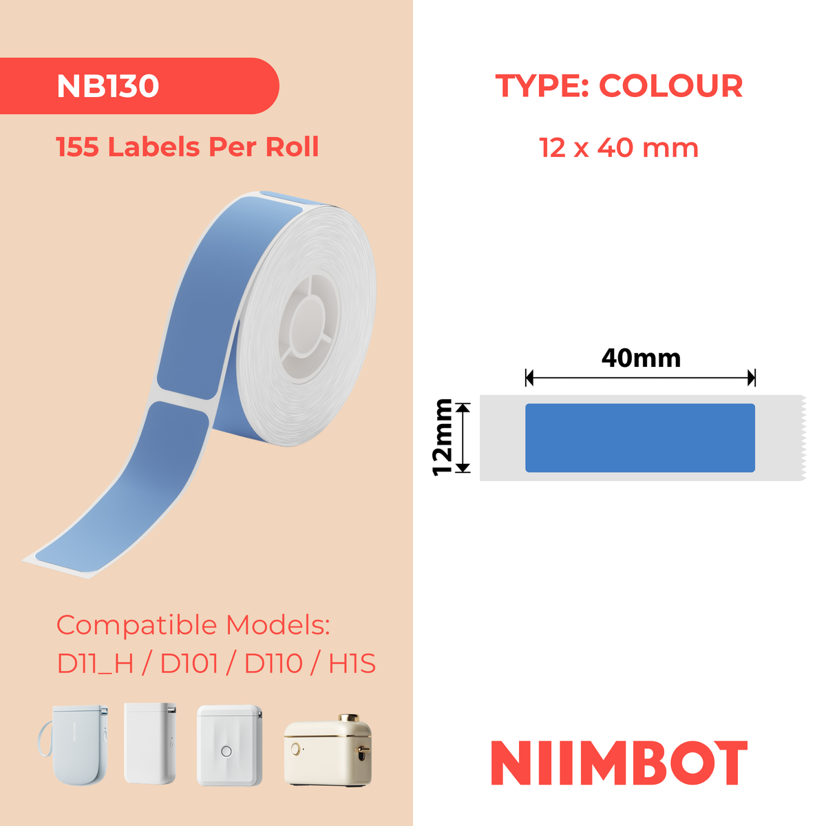NIIMBOT - D Range - 12x40mm - Blue - 155 Labels