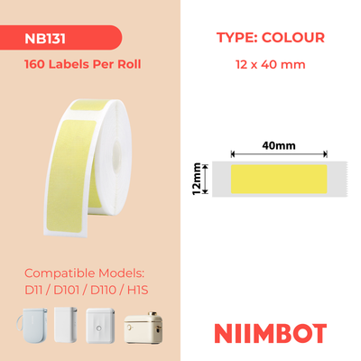 NB131 - NIIMBOT - D11 / D101 / D110 / H1S - 12X40MM - 155 BRIGHT YELLOW LABELS