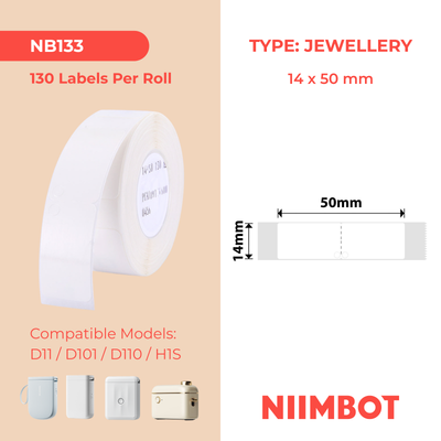 NB133 - NIIMBOT - D11 / D101 / D110 / H1S - 14X50MM - 130 WHITE JEWELLERY FOLDING LABELS