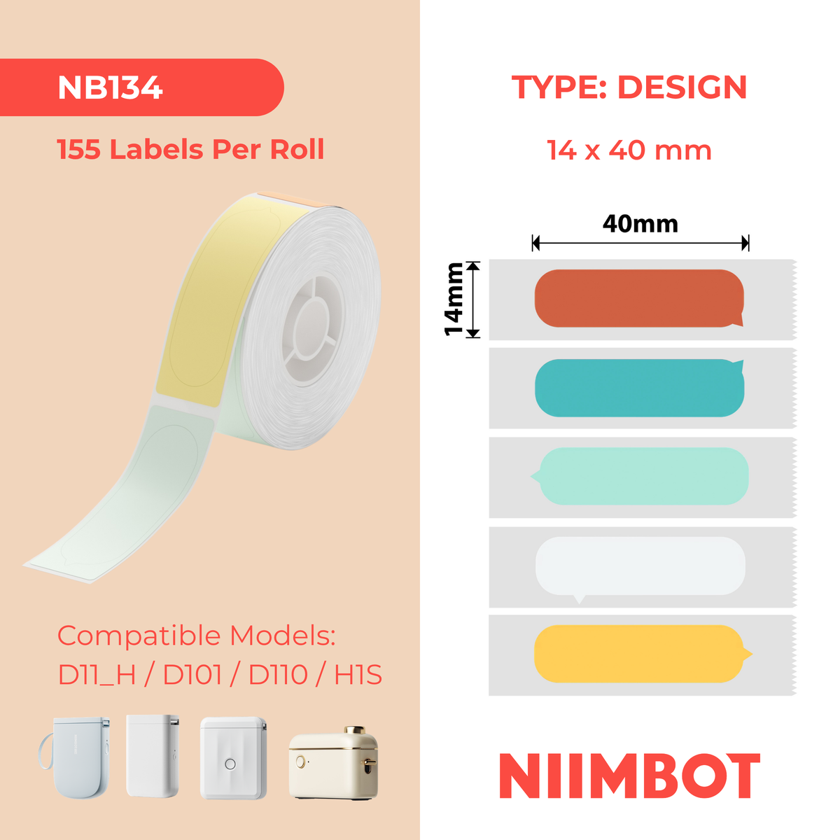 NIIMBOT - D Range - 14x40mm - Light Bubble - 155 Labels