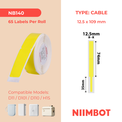 NB140 - NIIMBOT - D11 / D101 / D110 / H1S - 12.5X109MM - 65 YELLOW CABLE LABELS