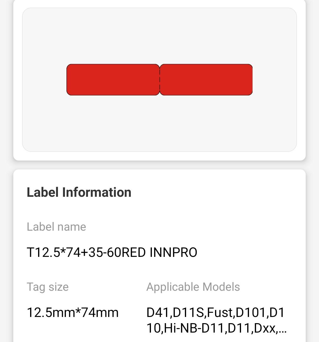 NB141 - NIIMBOT - D11 / D101 / D110 / H1S - 12.5X109MM - 65 RED CABLE LABELS