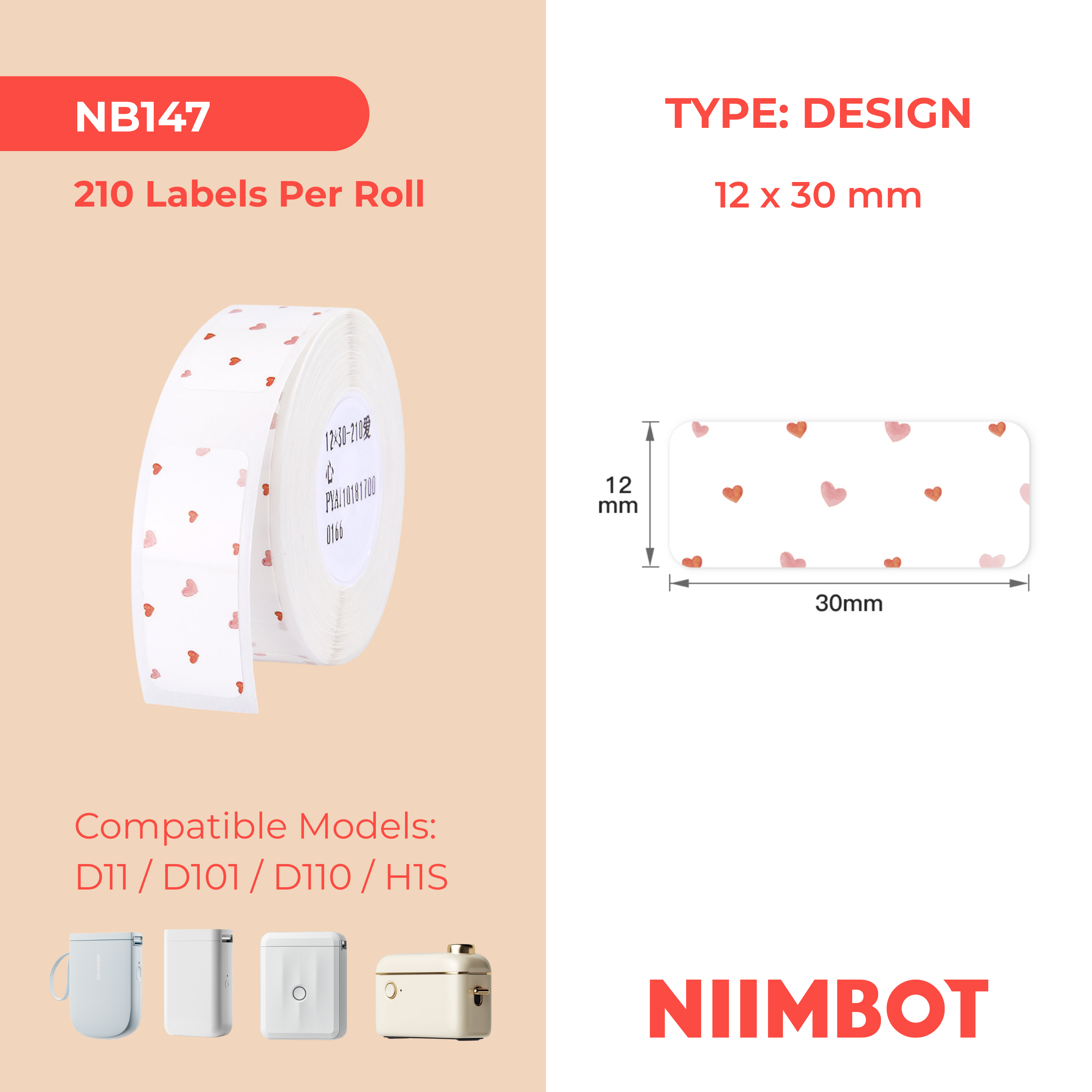NB147 - NIIMBOT - D11 / D101 / D110 / H1S - 12X30MM - 210 LOVE LABELS