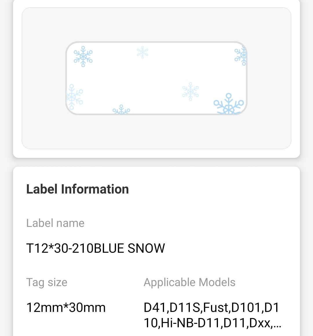 NB148 - NIIMBOT - D11 / D101 / D110 / H1S - 12X30MM - 210 BLUE SNOW LABELS