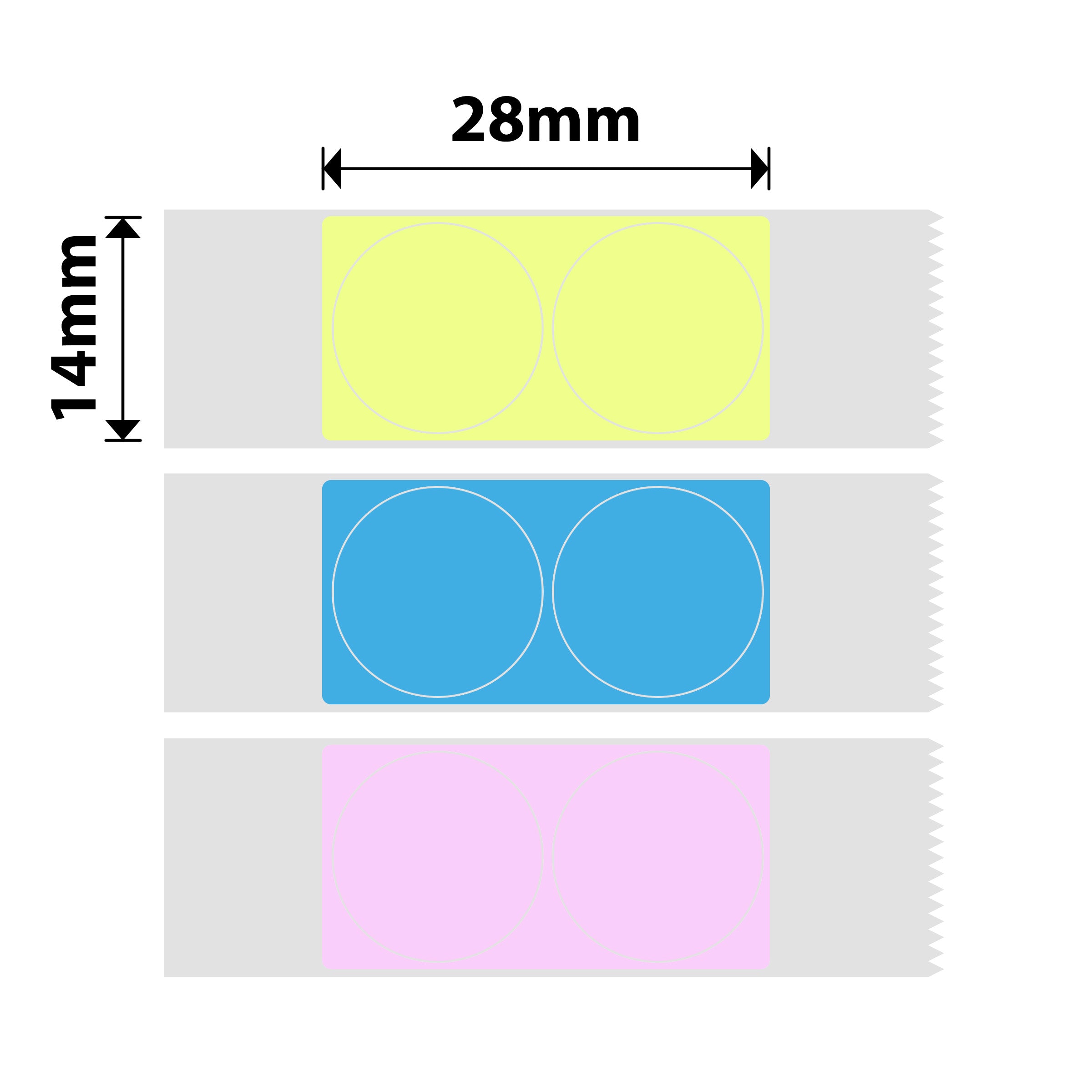 NB155 - NIIMBOT - D11 / D101 / D110 / H1S - 14X28MM - 205 PINK, YELLOW,BLUE ROUND LABELS