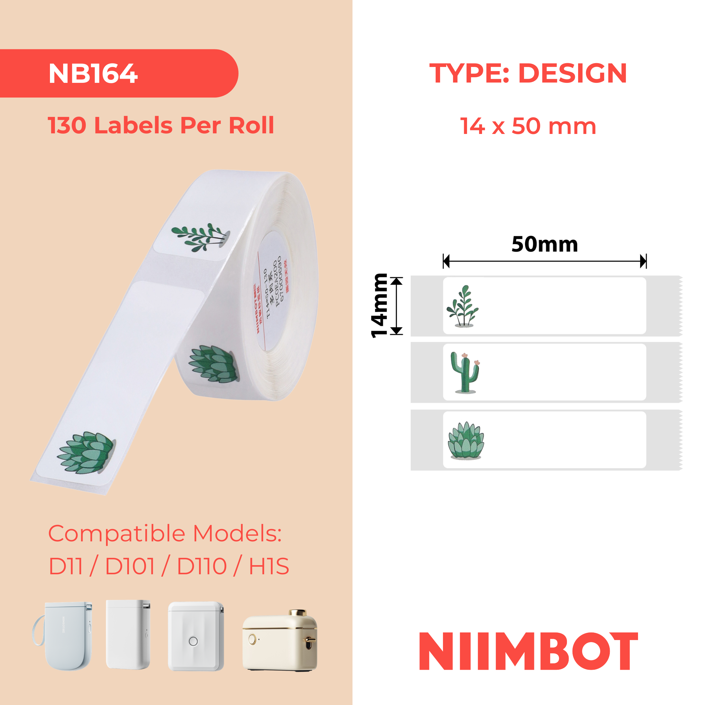 NB164 - NIIMBOT - D11 / D101 / D110 / H1S - 14X50MM - 125 SUCCULENT A LABELS