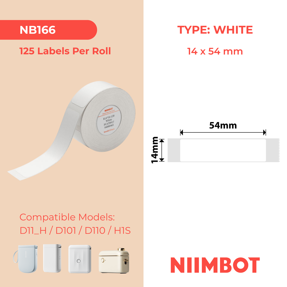 NIIMBOT - D Range - 14x54mm - White - 120 Labels