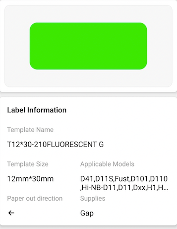 NB173 - NIIMBOT - D11 / D101 / D110 / H1S - 12X30MM - 195 FLUORESCENT GREEN LABELS