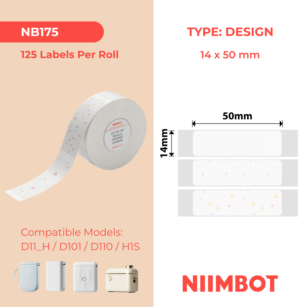 NIIMBOT - D Range - 14x50mm - Memory Recall - 125 Labels