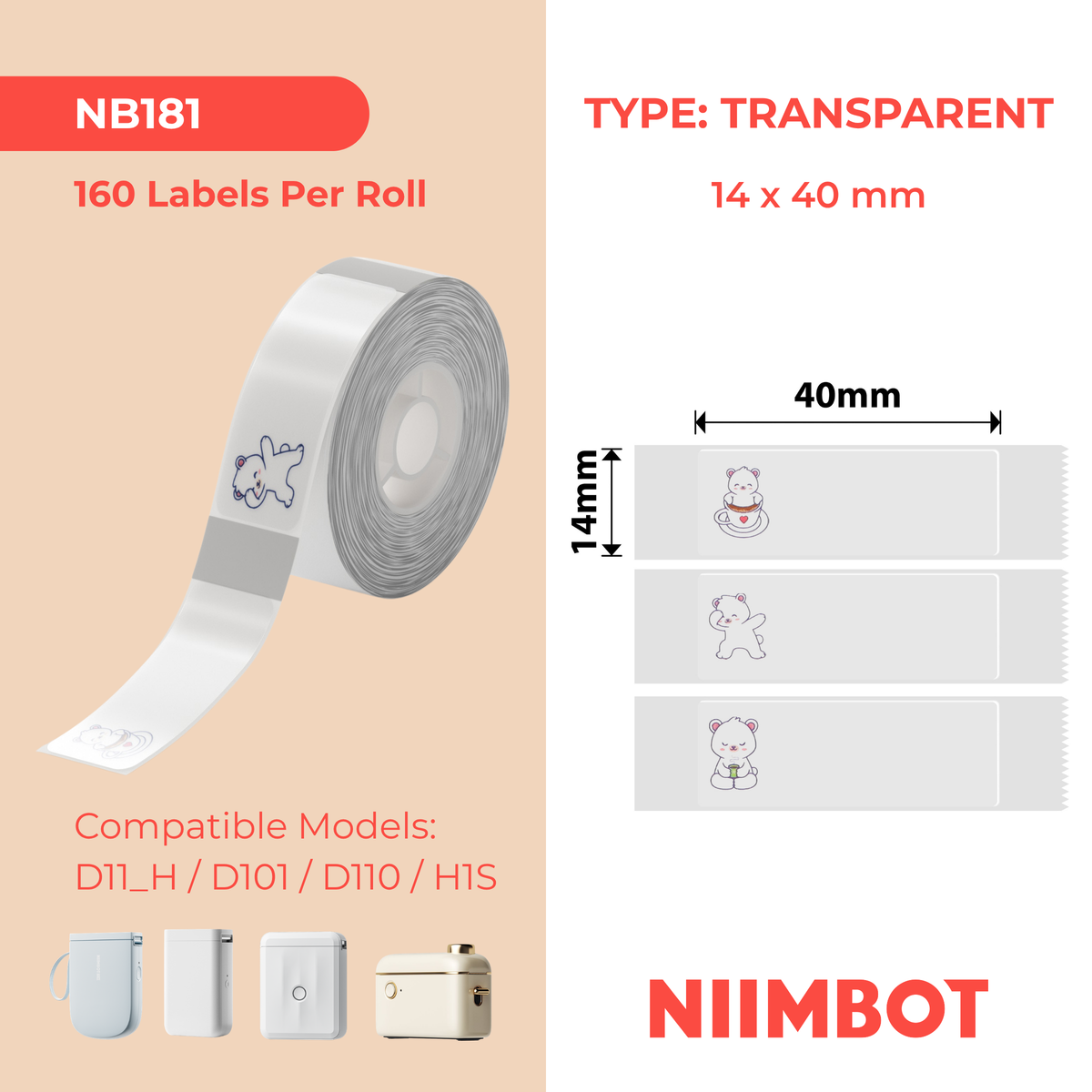 NIIMBOT - Gamma D - 14x40mm - Lazy Bear - 160 Etichette