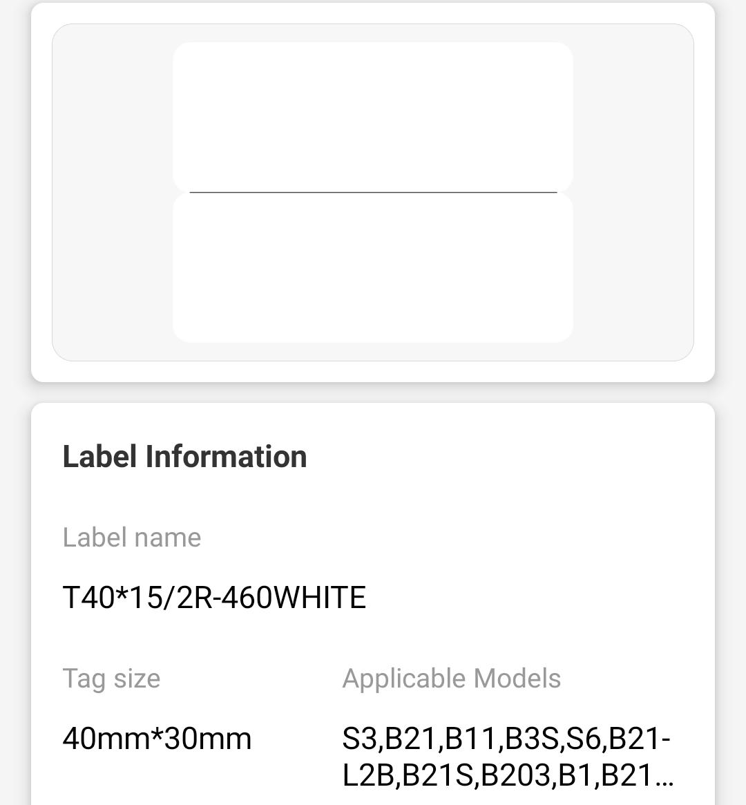 NB186 - NIIMBOT - B1 / B21 / B3S / B4 - 40X15MM/2R - 460 WHITE LABELS