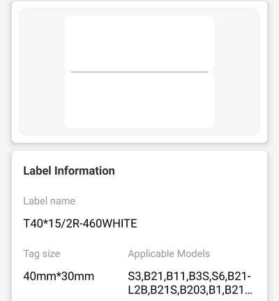 NB186 - NIIMBOT - B1 / B21 / B3S / B4 - 40X15MM/2R - 460 WHITE LABELS