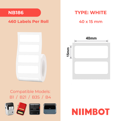 NB186 - NIIMBOT - B1 / B21 / B3S / B4 - 40X15MM/2R - 460 WHITE LABELS