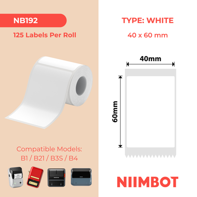 NIIMBOT - B Range - 40x60mm - White - 125 Labels