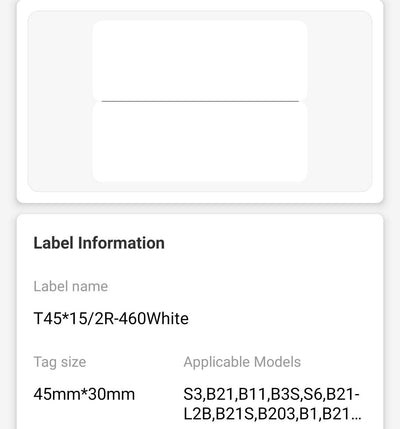 NB194 - NIIMBOT - B1 / B21 / B3S / B4 - 45X15MM/2R - 460 WHITE LABELS