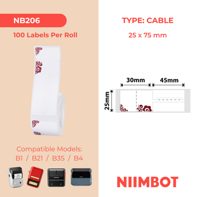 NB206 - NIIMBOT - B1 / B21 / B3S / B4 - 25X75MM - 100 RED CLOUD JEWELLERY LABELS