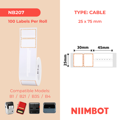 NB207 - NIIMBOT - B1 / B21 / B3S / B4 - 25X75MM - 100 ORANGE BORDER JEWELLERY LABELS