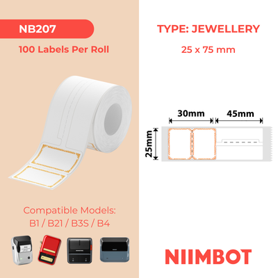 NIIMBOT - B Range - 25x75mm - Orange Border Jewellery - 100 Labels