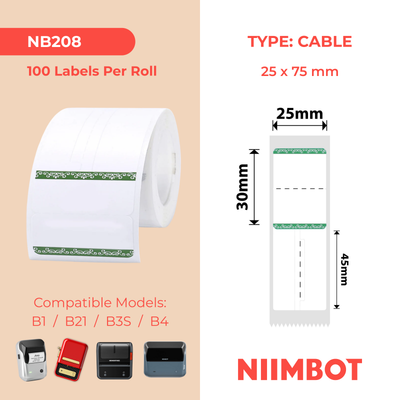 NB208 - NIIMBOT - B1 / B21 / B3S / B4 - 25X75MM - 100 GREEN BORDER JEWELLERY LABELS