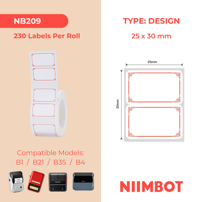 NB209 - NIIMBOT - B1 / B21 / B3S / B4 - 25X30MM - 230 ÉTIQUETTES PAR ROULEAU - MOTIF ROUGE CLAIR