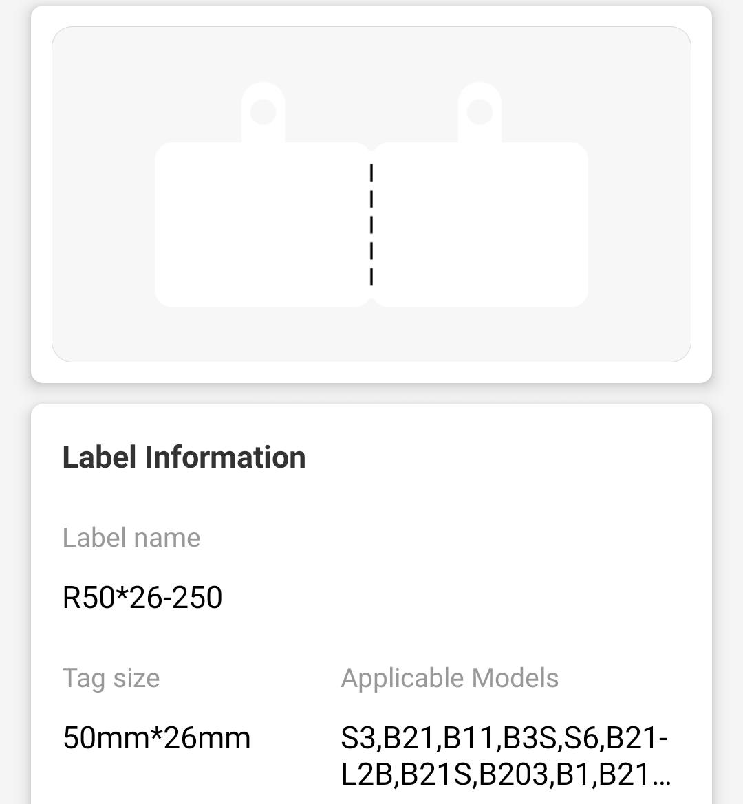 NB211 - NIIMBOT - B1 / B21 / B3S / B4 - 50X26MM - 250 WHITE JEWELLERY LABELS WITH HOLE