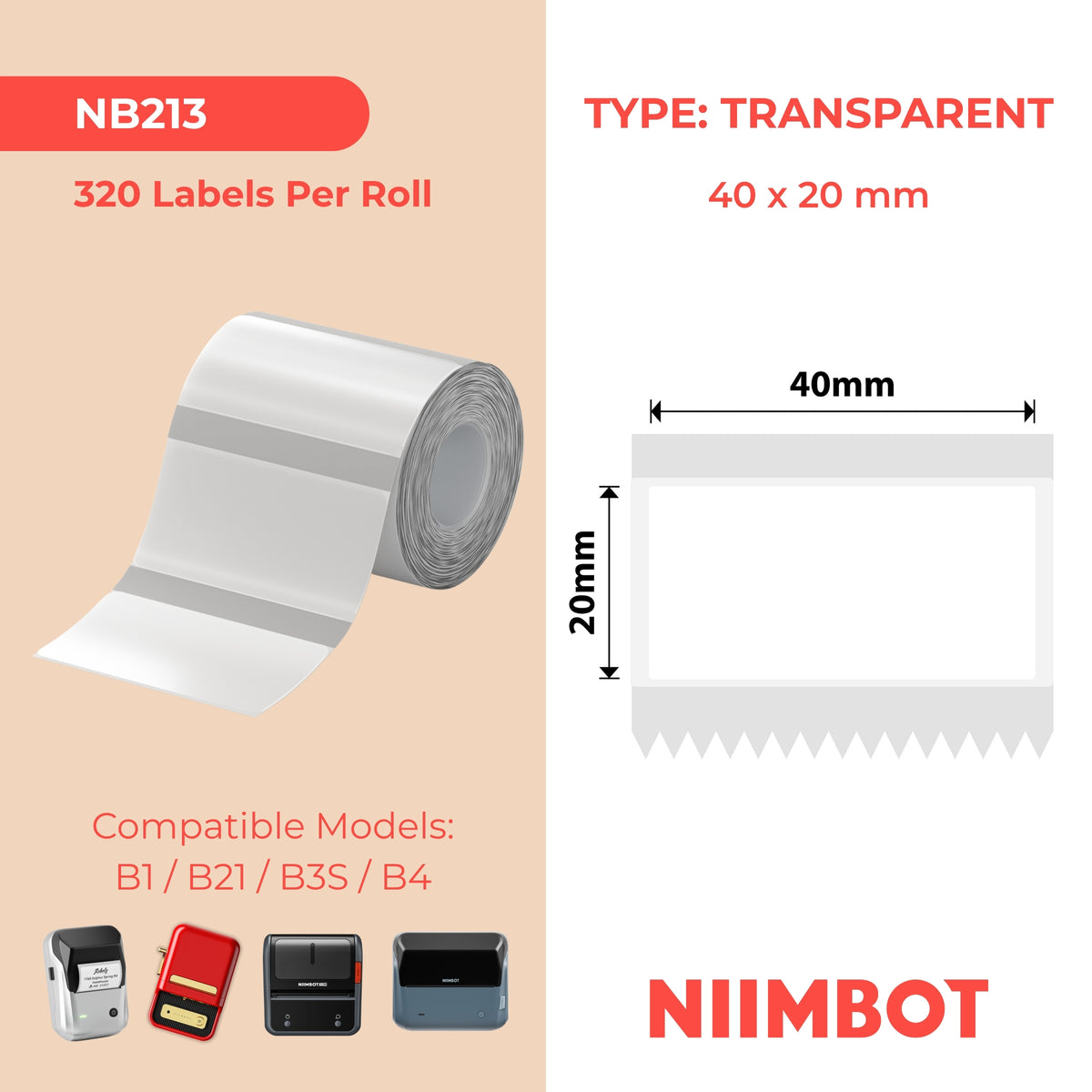 NIIMBOT - B Range - 40x20mm - Transparent - 320 Labels