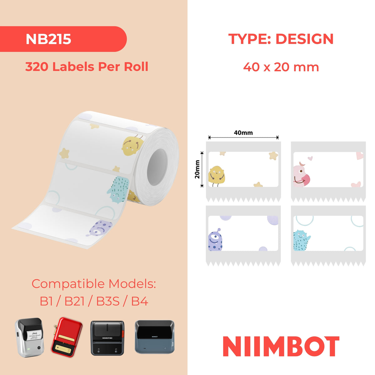 NIIMBOT - B Range - 40x20mm - Monster - 320 Labels