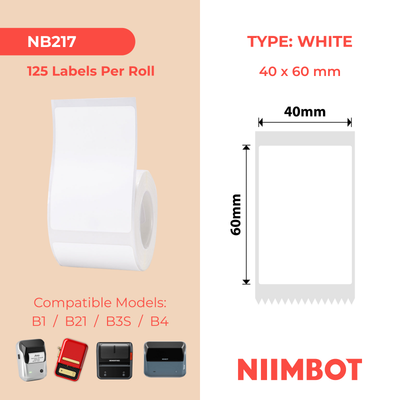 NB217 - NIIMBOT - B1 / B21 / B3S / B4 - 40X60MM - 125 WHITE LABELS (DUPLICATE NB192)