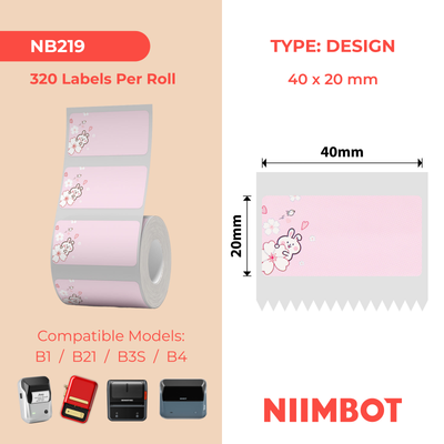NB219 - NIIMBOT - B1 / B21 / B3S / B4 - 40X20MM - 320 PINK RABBIT LABELS