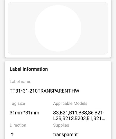NB224 - NIIMBOT - B1 / B21 / B3S / B4 - 31X31MM - 210 TRANSPARENT ROUND LABELS