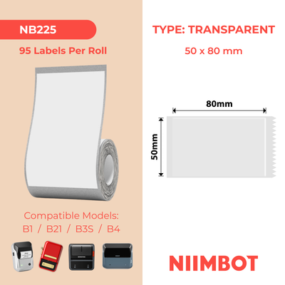 NB225 - NIIMBOT - B1 / B21 / B3S / B4 - 50X80MM - 95 TRANSPARENT LABELS