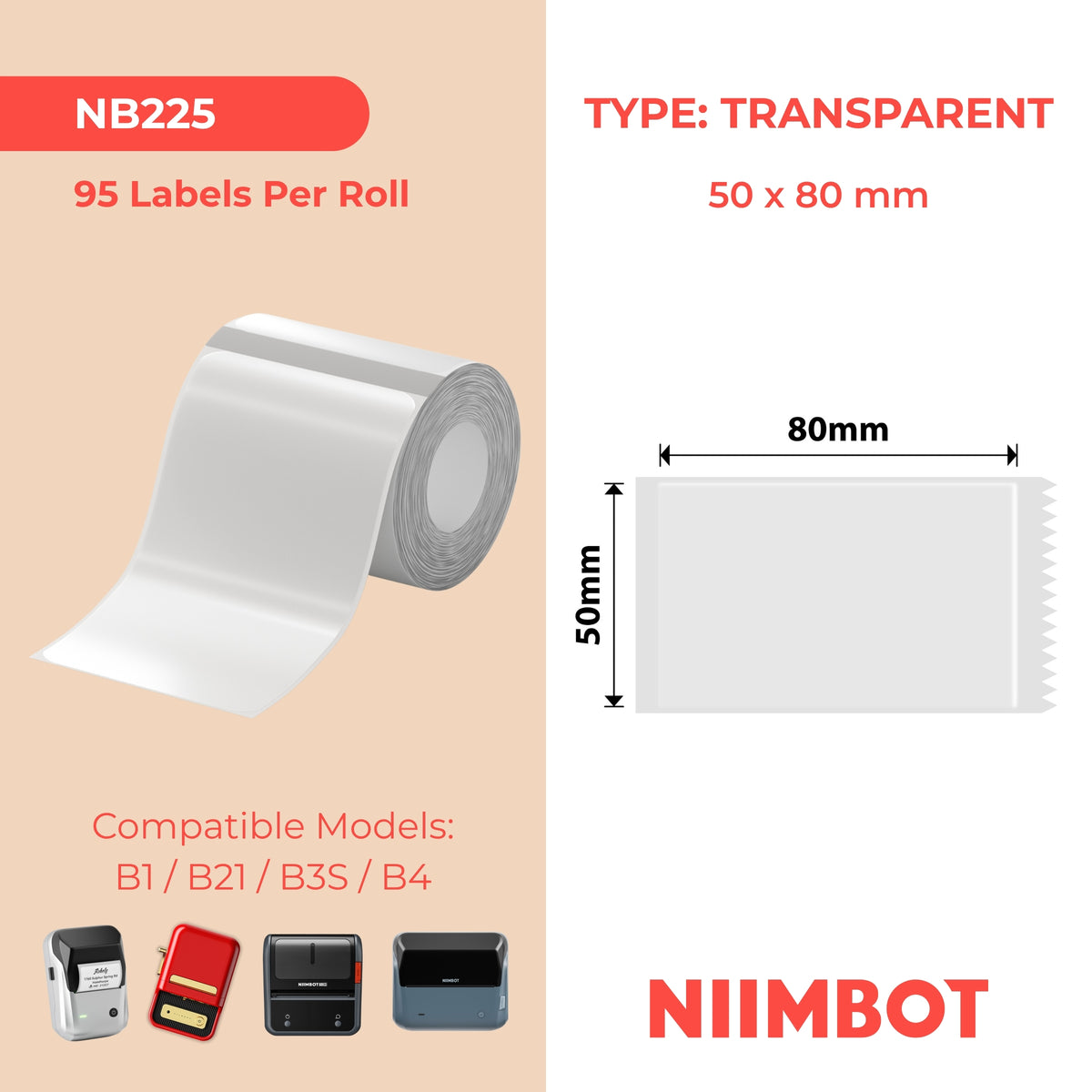 NIIMBOT - B Range - 50x80mm - Transparent - 95 Labels