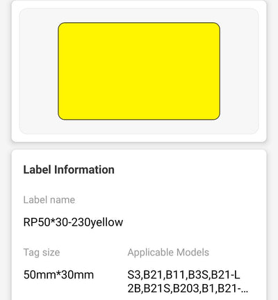 NB230 - NIIMBOT - B1 / B21 / B3S / B4 - 50X30MM - 230 YELLOW THERMAL LABELS
