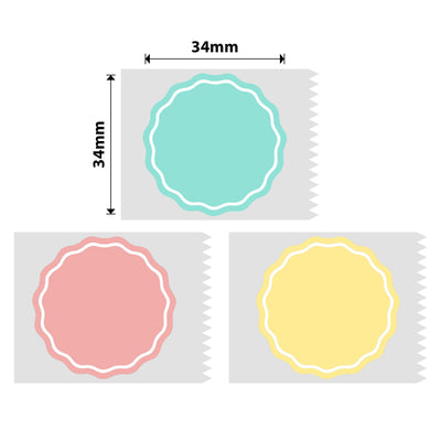 NB233 - NIIMBOT - B1 / B21 / B3S / B4 - 34X34MM - 200 WAVY ROUND PINK, YELLOW & BLUE LABELS